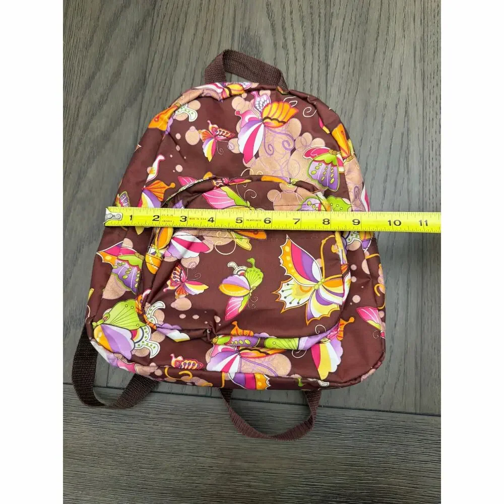 Butterfly Print Mini Backpack Brown Colorful Small Bag